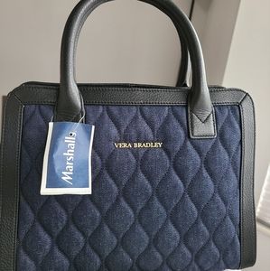 NWT Vera Bradley Genuine Leather Indigo Denim Satchel